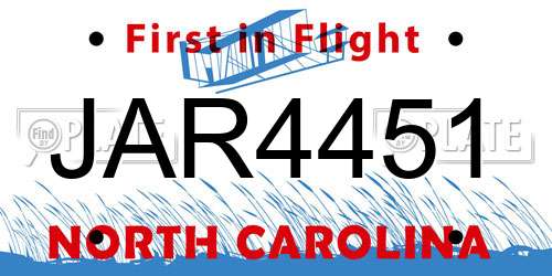 JAR4451 North Carolina License Plate