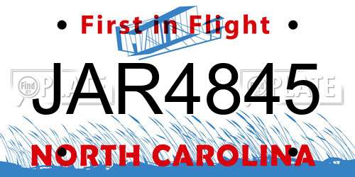 JAR4845 North Carolina License Plate
