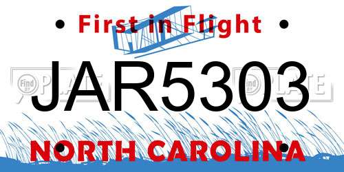 JAR5303 North Carolina License Plate