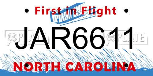 JAR6611 North Carolina License Plate