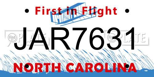 JAR7631 North Carolina License Plate