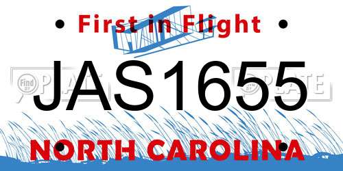 JAS1655 North Carolina License Plate