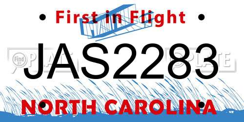 JAS2283 North Carolina License Plate
