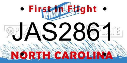 JAS2861 North Carolina License Plate
