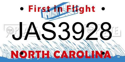 JAS3928 North Carolina License Plate