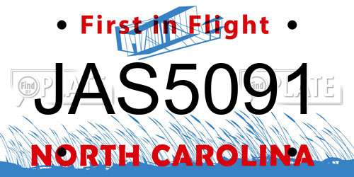 JAS5091 North Carolina License Plate