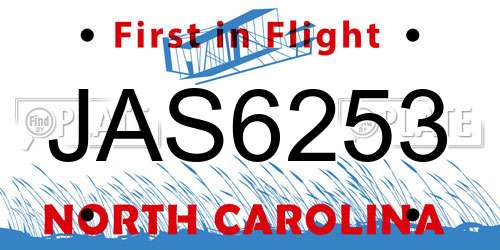 JAS6253 North Carolina License Plate