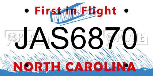JAS6870 North Carolina License Plate