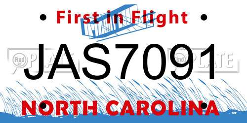 JAS7091 North Carolina License Plate