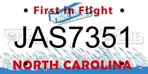 JAS7351 North Carolina License Plate