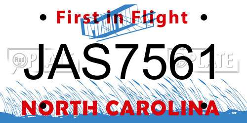 JAS7561 North Carolina License Plate