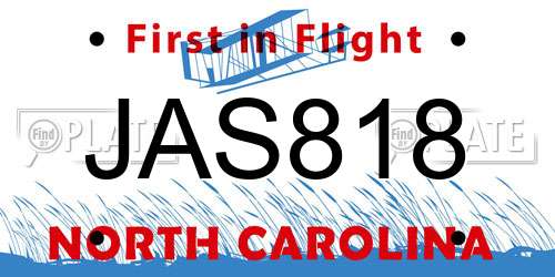 JAS818 North Carolina License Plate
