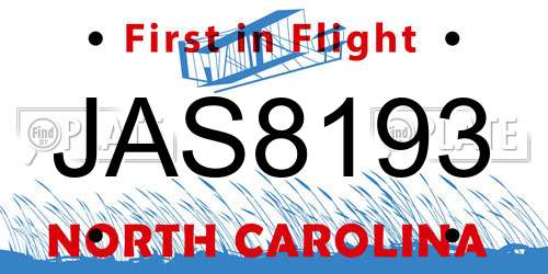 JAS8193 North Carolina License Plate