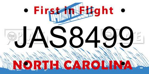 JAS8499 North Carolina License Plate