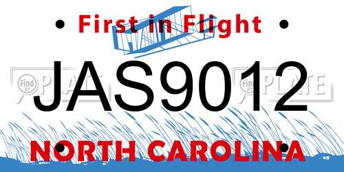 JAS9012 North Carolina License Plate