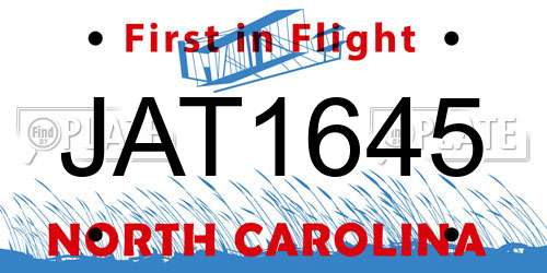 JAT1645 North Carolina License Plate