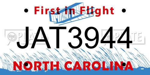 JAT3944 North Carolina License Plate