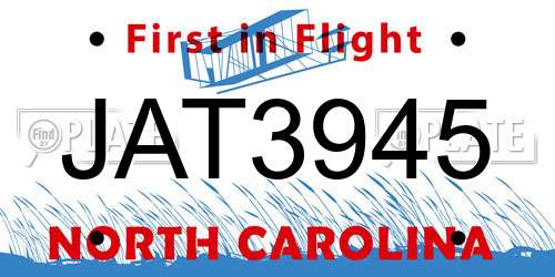 JAT3945 North Carolina License Plate