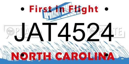 JAT4524 North Carolina License Plate