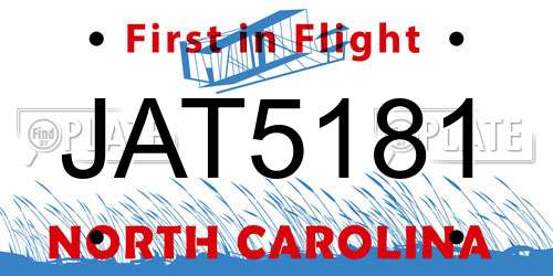 JAT5181 North Carolina License Plate