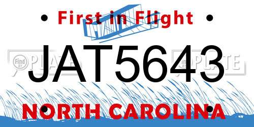 JAT5643 North Carolina License Plate