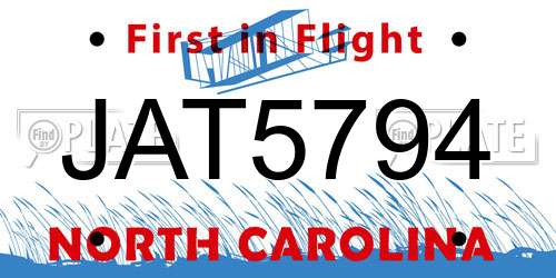 JAT5794 North Carolina License Plate