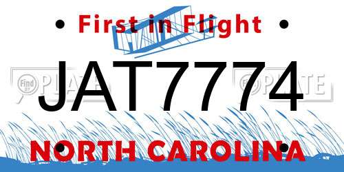 JAT7774 North Carolina License Plate