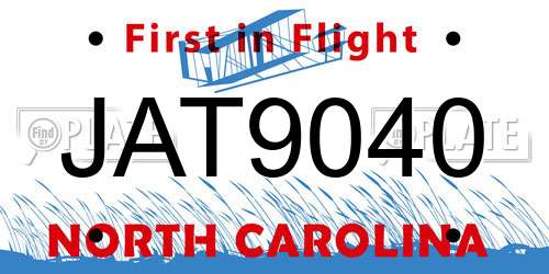 JAT9040 North Carolina License Plate