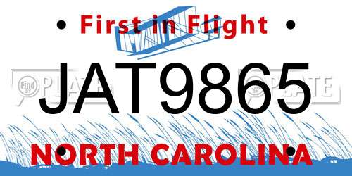 JAT9865 North Carolina License Plate