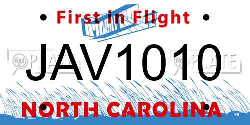JAV1010 North Carolina License Plate