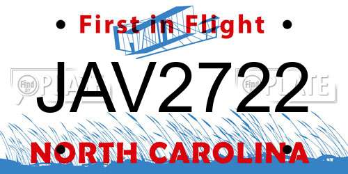 JAV2722 North Carolina License Plate