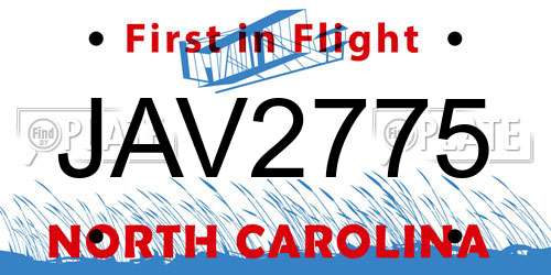 JAV2775 North Carolina License Plate
