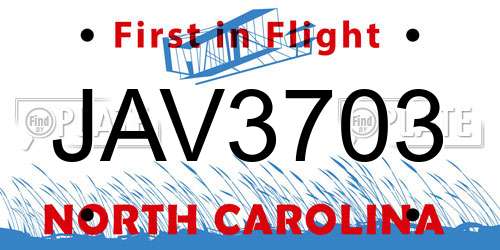 JAV3703 North Carolina License Plate
