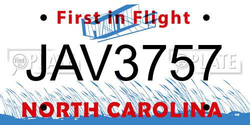 JAV3757 North Carolina License Plate