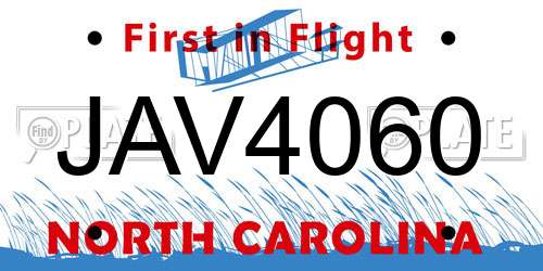 JAV4060 North Carolina License Plate