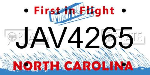 JAV4265 North Carolina License Plate