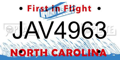 JAV4963 North Carolina License Plate