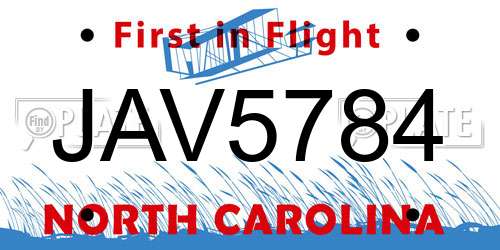 JAV5784 North Carolina License Plate