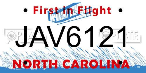 JAV6121 North Carolina License Plate
