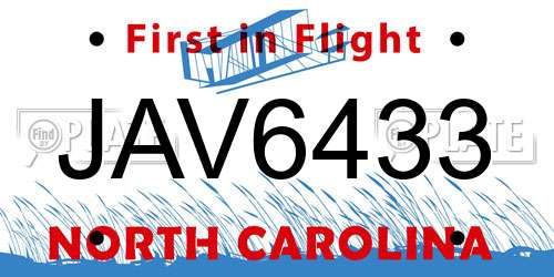 JAV6433 North Carolina License Plate