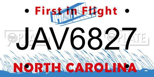 JAV6827 North Carolina License Plate