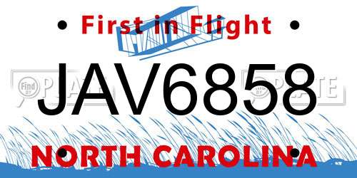 JAV6858 North Carolina License Plate