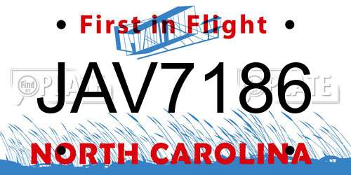 JAV7186 North Carolina License Plate