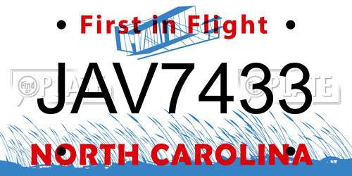 JAV7433 North Carolina License Plate