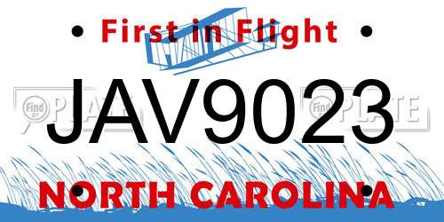 JAV9023 North Carolina License Plate