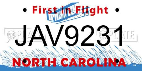 JAV9231 North Carolina License Plate