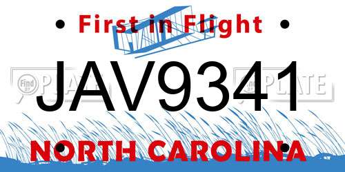 JAV9341 North Carolina License Plate