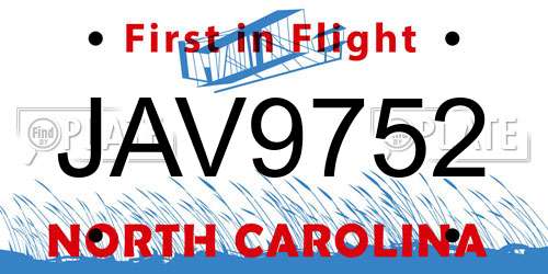 JAV9752 North Carolina License Plate
