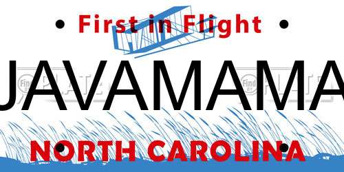 JAVAMAMA North Carolina License Plate