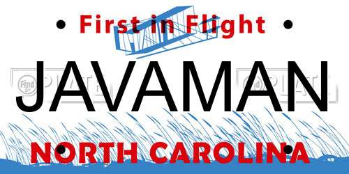 JAVAMAN North Carolina License Plate